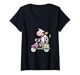 Damen Kuh Fährt Roller I Motoroller Rind T-Shirt mit V