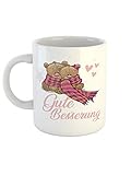 clothinx Gute Besserung Rosa Bärchen Tasse Perfekt Als Genesungswunsch für die Erkältung und zum Aufenthalt im Krank