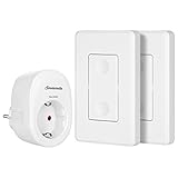 DEWENWILS Funksteckdosenset mit Wandschalter, Plug-In Ein/Aus Funk-Wandschalter für Feiertagsdeko, Kein Kabel Erforderlich, Erweiterbarer Lichtschalter, 30M Reichweite, CE-zertifiziert, Weiß