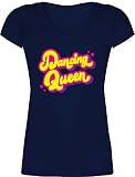 Vintage - Dancing Queen - XXL - Dunkelblau - Band - XO1525 - Damen T-Shirt mit V