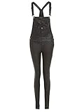 SS7 NEU Latzhose Skinny Wachs Lack-Optik Damen Size 6-14 - Schwarz, 36