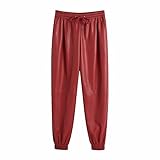 FFLSDR Pu. Lederhosen Elastische Kordelzug-Schnürkunstfrauenhose (Color : Red, Size : L)