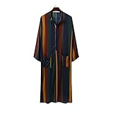 Muslimische Kleider für Männer Henley Roben Langarm Gestreift Button Up Casual Henleys Hemd Kaftan Muslimische Kleidung mit Taschen (Color : Color 2, Size : M)