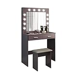 Jooli H Schminktisch-Set mit Hollywood-LED-Lichtern, Spiegel, Schminktisch, 2 große Schubladen und Hocker, G