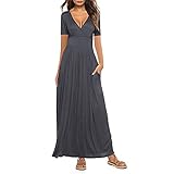 Briskorry Sommerkleid Damen Lang, V Ausschnitt Lässiges Langarm Urlaub Kleider Strandkleid Boho Blumenkleid Elegant Maxikleid Strandkleid A-Linie Basic Cocktailk