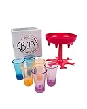 BOPS® - Schnapsglasspender für 6 Personen inklusive mehrfarbiger Gläser - Shot Verteiler Trinkspiel Ausgießer inklusive Verschlussstopfen (Pink)
