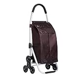 Linjolly Faltbare Aluminium-Einkaufswagen mit Aufbewahrungstasche Leichte Treppenhaus-Kletterwagen Bequemer Schaumgriff leicht zusammenfallen 50l große Kapazität (Color : Brown)