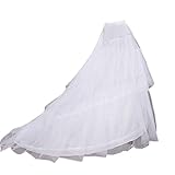 HEYLULU Frauen Braut 2 Creolen 3 Schicht Tüll Hochzeit Langer Schlepper Petticoat Bodenlangen Elastische Taille Fischschwanz Krinoline Slip Unterrock Petticoat Weiß