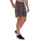 Yageshark Herren Shorts Sport Kurze Hosen Sommer Schnelltrocknende Laufshorts Fitness Outdoor Sweatshorts mit Reißverschlusstasch (Grau, Medium)