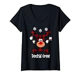Damen Dental Crew Rentier und Zahn Weihnachten 2020 T-Shirt mit V