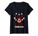 Damen Dental Crew Rentier und Zahn Weihnachten 2020 T-Shirt mit V