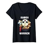 Damen Kawaii Ramen Neko Japanese Noodle Anime Panda T-Shirt mit V