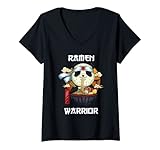 Damen Kawaii Ramen Neko Japanese Noodle Anime Panda T-Shirt mit V