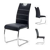 WXYQY 4er Set Esszimmerstuhl Schwingstuhl Freischwinger Kunstleder Schwarz schwing