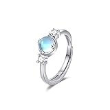 Mondstein Ring Damen Silber 925 Regenbogen Mondstein Ringe Verstellbar Offen Ring Mondstein Schmuck Ehering für Mädchen Kinder Frau Freundin Mutter Gö