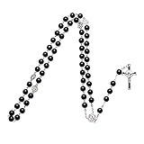 MIAOJI Rosenkranz-Halskette, handgefertigt, runde Glasperlen, katholischer Rosenkranz, Halskette, Kreuz, religiöse Anhängerk
