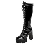 Plateaustiefel für Frauen Cross-Tied Chunky Heel Kniehohe Stiefel Herbst Winter Runde Zehe Mode Nachtclub Patry High H