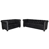 Festnight Chesterfield Sofaset Wohnzimmersofa Couch Loungesofa 2-Sitzer-Sofa und 3-Sitzer-Sofa Kunstlederbezug Schw