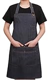 teMeite Jeansschürze mit Taschen für Damen und Herren Verstellbare Schürzen mit Taschen für Kochutensilien Küche Garten Restaurant Café Denim B