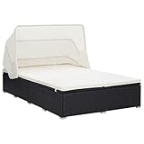 Poly Rattan 2-Personen-Sonnenliege mit Auflage und Klappdach Outdoor Gartenliege Verstellbarer Rückenlehne Liegestuhl S