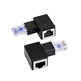 RIIEYOCA 2 Pcs Ethernet Adapter, 90 Degree RJ45 Male to Female Extension Cat6 LAN Network Connector for Computers, Laptops, Routers (Right)