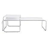 2er Set Modern Wohnzimmertisch Beistelltisch Kaffeetisch Satztisch Sofatisch Tisch-Set 2-teilig Metall 49 * 132cm, Weiß