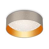 Briloner Leuchten - LED Deckenleuchte, Stoff-Deckenleuchte, Stoffleuchte inkl. Sternendekor, 18 Watt, 2.200 Lumen, 4.000 Kelvin, Taupe-Gold, Ø40