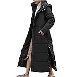 ChIcirly Winterjacke Damen, Beige/Schwarz Daunenjacke Lang Mantel Daunenmantel Steppmantel Wintermantel Mit Kapuze, Winter Warm Parka Winddicht Jacke Seitlich Geteilt Steppjacke Trenchcoat Übergröß