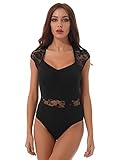 Alvivi Damen Spitze Ballett Trikot Leotard Bodysuit Einteiler Ballettkleidung Baumwolle Criss-Cross Rücken Ballettanzug Trikot Tanz Body Gymnastikanzug A Schwarz S