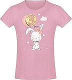 Mädchen Geburtstags T-Shirt: 3 Jahre mit Hase - DREI Dritter Geburtstag Kind-er - Geschenk-Idee - Häschen Hasi - Pink Rosa - Niedlich - Kindergeburtstag - Jahrgang 2018 (Pink 104)