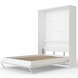 SMARTBett Standard 140x200 Vertikal Weiss Schrankbett | ausklappbares Wandbett, ideal geeignet als Wandklappbett fürs Gästezimmer, Büro, Wohnzimmer, S