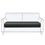 subrtex Leder Sofa Sitzkissenbezug Stretch PU Sitzkissenschutz Elastischer Kissenbezüge Husse Überzug Bezug für Sofa Sitzkissen Wasserdicht (2 Sitzer, Schwarz Leder)