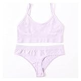 Keep it simple Fit for Frauen BH Set Set Sexy G-String Push Up BH Crop Top Nahtlose Unterwäsche Fitness Active BH Top Thongs Weibliche Dessous Set (Color : No Pad Bra-Lavender, Cup Size : L)