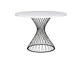 Furni24 Runder Esstisch mit Metalldrahtbeinen mit Holzplatte, Esstisch, Tisch mit Drahtbeinen, Esszimmer, Küchentisch, Restauranttisch, weiß, Q105x75,5