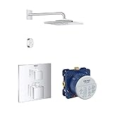 Grohe Grohtherm Cube Connect | Bundle mit Fertigmontageset, Kopfbrause, Brausebatterie (Cube) und Unterputzkörper | Kubisches Design, Wandmontag