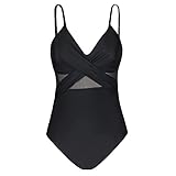 Damen Sexy Mesh One Piece Crossover Bademode Sexy Push Up V-Ausschnitt Bikini Badeanzug Strandkleidung