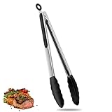 Lnmyic Grillzange Küchenzange Silikon Extra lang Fleischzange Bratzange Edelstahl Zange Kochen mit klick-Verschluss Rutschfester Griff zum Kochen, Grillen, Salat, EIS, 34,5