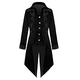 Herren Frack Druck Mode Steampunk Retro Klassische Gothic Stil Strickjacke Jacke Uniform Stehkragen Einreiher Mantel, Schwarz , XXL