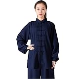 Baumwolle Leinen Stretch Taichi Uniform Frau Chinesischer Kampfsport Anzug Kung Fu Kleidung Zen Meditation Wing Chun Kleidung Leistungskleidung Langarm Hemdhose cyan1-XXS