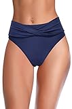 SHEKINI Damen-Bikinihose mit verdrehter Vorderseite, hoher Schnitt - Blau - Larg