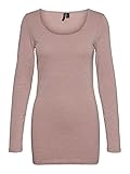 VERO MODA Damen Vmmaxi My Ls Soft Long U-Neck Noos' T-Shirt, Woodrose/Detail:Light Melange, M