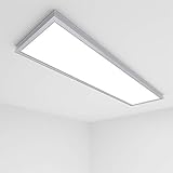 Vkele LED Panel Deckenleuchte 120x30cm Neutralweiß 4000K, 48W, 4600 lumen, Silberrahmen, Panelleuchte, Deckenlampe, Büroleuchten mit Montagerahmen Aufbaurahmen Silber für Schlafzimmer, Bü