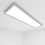 Vkele LED Panel Deckenleuchte 120x30cm Neutralweiß 4000K, 48W, 4600 lumen, Silberrahmen, Panelleuchte, Deckenlampe, Büroleuchten mit Montagerahmen Aufbaurahmen Silber für Schlafzimmer, Bü