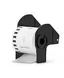 enKo Thermo-Etiketten für Brother QL-820NWB QL 810W QL800, 6,1 cm x 15,7 m, Schwarz/Rot auf Weiß, kontinuierliche Einspeisung, 1 Rolle + 1 nachfüllb