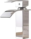 ATUM HOME Moderne Monoblock-Mischbatterie, Wasserfall, kommerzieller Zivil-Einhebel, Badezimmer-Wasserhahn, Waschtischarmatur mit glattem groß