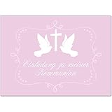 15 x Einladungskarten Kommunion mit Umschlag / 2 Tauben auf Rosa/Kommunionskarten/Einladungen zur F