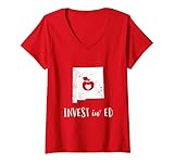 Damen Teacher Red For Ed New Mexico Public Education Invest in Ed T-Shirt mit V