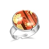 Verstellbare Fingerringe für Damen, Mädchen, Herren, gelber Ziegelstein, rote Streifen, Blätter, B