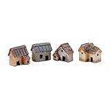 Homoyoyo 4PCS Fee Garten Stein Haus Miniatur Harz Dorf Haus Micro Landschaft Dekoration Bonsai Pflanzer Topf Ornamente für Home Zen Garten Zufällige Farb