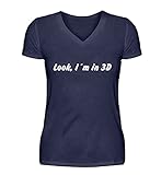 Generisch Titten: Look, I´m in 3D - V-Neck Damenshirt -XL-Navy